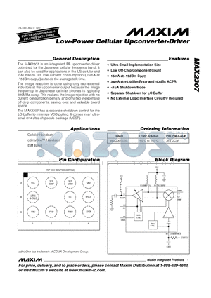 MAX2307EBC datasheet - Low-Power Cellular Upconverter-Driver