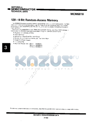 MCM6810 datasheet - 128 8-bit Random-Access Memory