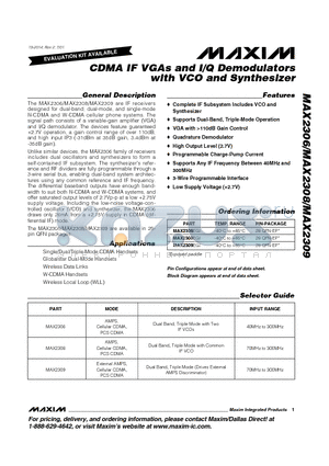 MAX2306-MAX2309 datasheet - CDMA IF VGAs and I/Q Demodulators with VCO and Synthesizer