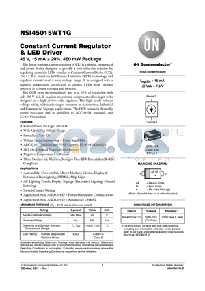 NSI45015WT1G datasheet - Constant Current Regulator & LED Driver 45 V, 15 mA  20%, 460 mW Package