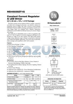 NSI45030ZT1G datasheet - Constant Current Regulator & LED Driver