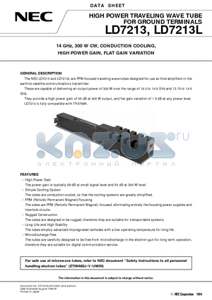 LD7213L datasheet - 14 GHz, 300 W CW, CONDUCTION COOLING, HIGH POWER GAIN, FLAT GAIN VARIATION