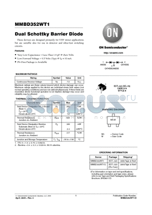 MMBD352WT1 datasheet - Dual Schottky Barrier Diode