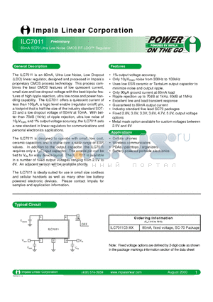 ILC7011C5-33 datasheet - 80mA SC70 Ultra Low Noise CMOS RF-LDO Regulator