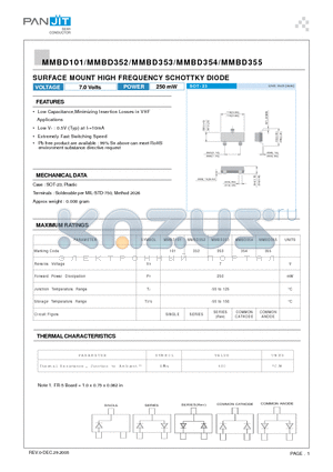 MMBD354 datasheet - SURFACE MOUNT HIGH FREQUENCY SCHOTTKY DIODE