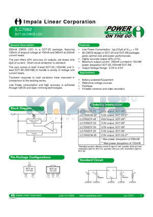 ILC7062CP-33 datasheet - SOT-23 CMOS LDO