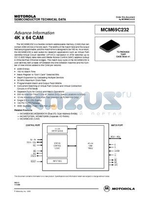 MCM69C232TQ20R datasheet - 4K x 64 CAM