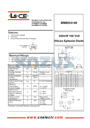 MMBD4148 datasheet - 350mW 100volt silicon epitaxial diode