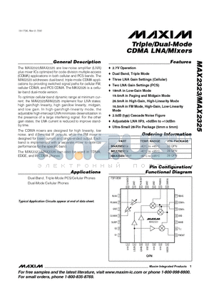 MAX2323 datasheet - Triple/Dual-Mode CDMA LNA/Mixers