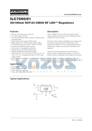 ILC7080 datasheet - 50/100mA SOT-23 CMOS RF LDO Regulators