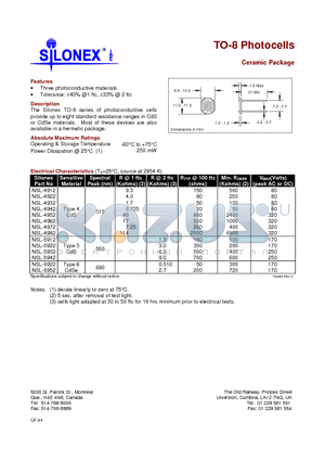 NSL-4942 datasheet - TO-8 Photocells Ceramic Package