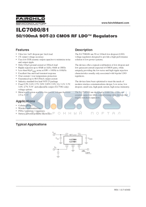 ILC7080AIM5 datasheet - 50/100mA SOT-23 CMOS RF LDO Regulators