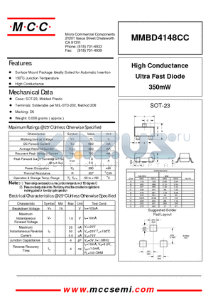 MMBD4148CC datasheet - High Conductance Ultra Fast Diode 350mW