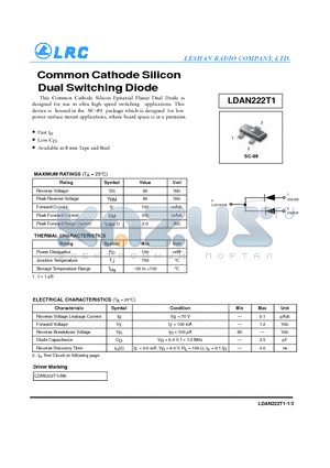 LDAN222T1 datasheet - Common Cathode Silicon Dual Switching Diode