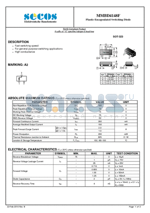 MMBD4148F datasheet - Plastic-Encapsulated Switching Diode
