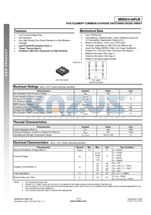 MMBD4148PLM-7 datasheet - FIVE ELEMENT COMMON CATHODE SWITCHING DIODE ARRAY