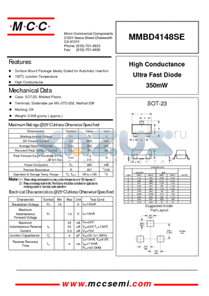 MMBD4148SE datasheet - High Conductance Ultra Fast Diode 350mW