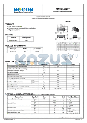 MMBD4148T datasheet - Plastic-Encapsulated Diode