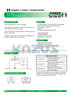 ILC7362CM-30 datasheet - SOT-23 CMOS NEGATIVE LDO