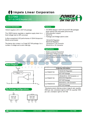 ILC7362CP-50 datasheet - SOT-23 CMOS NEGATIVE LDO