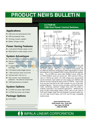 ILC7526 datasheet - USB DUAL POWER CONTROL SWITCHES