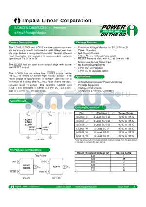 ILC809_U datasheet - 3-PIN lP VOLTAGE MONITOR