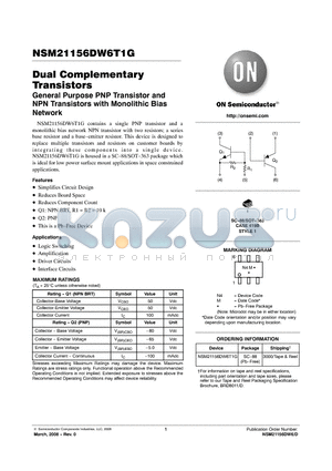 NSM21156DW6T1G datasheet - Dual Complementary Transistors