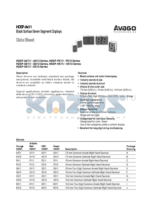 HDSP-AX11 datasheet - Black Surface Seven Segment Displays