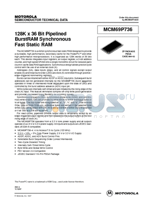 MCM69P736ZP4 datasheet - 128K x 36 Bit Pipelined BurstRAM Synchronous Fast Static RAM