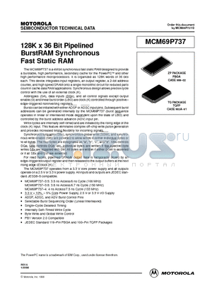 MCM69P737TQ4 datasheet - 128K x 36 Bit Pipelined BurstRAM Synchronous Fast Static RAM