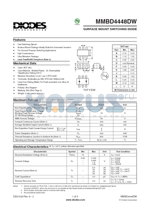 MMBD4448DW-7-F datasheet - SURFACE MOUNT SWITCHING DIODE