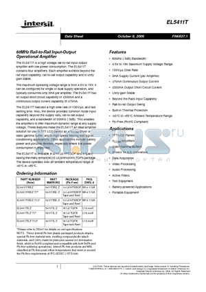 EL5411TIREZ-T13 datasheet - 60MHz Rail-to-Rail Input-Output Operational Amplifier