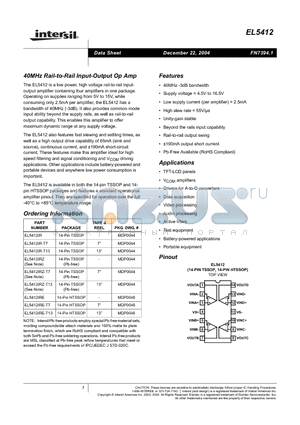 EL5412 datasheet - 40MHz Rail-to-Rail Input-Output Op Amp