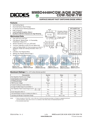 MMBD4448HADW-7-F datasheet - SURFACE MOUNT FAST SWITCHING DIODE ARRAY