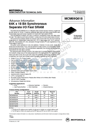 MCM69Q618TQ10R datasheet - 64K x 18 Bit Synchronous Separate I/O SRAM