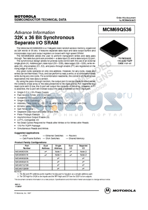 MCM69Q536TQ8R datasheet - 32K x 36 Bit Synchronous Separate I/O SRAM