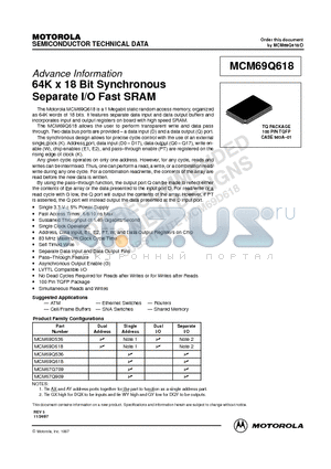 MCM69Q618TQ8 datasheet - 64K x 18 Bit Synchronous Separate I/O SRAM