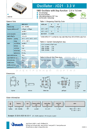 JO21-3.3V datasheet - SMD Oscillator with Stop Function