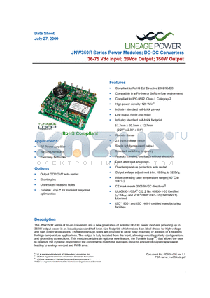 JNW350R641-18Z datasheet - 36 - 75 Vdc Input; 28Vdc Output; 350W Output