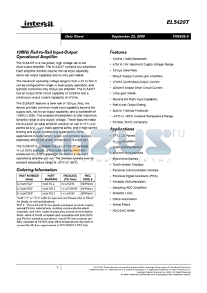 EL5420TIRZ datasheet - 12MHz Rail-to-Rail Input-Output Operational Amplifier