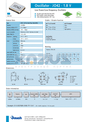 JO42-1.8V datasheet - Low Power/Low Frequency Oscillator