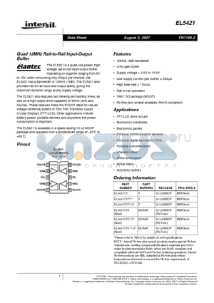 EL5421 datasheet - Quad 12MHz Rail-to-Rail Input-Output Buffer