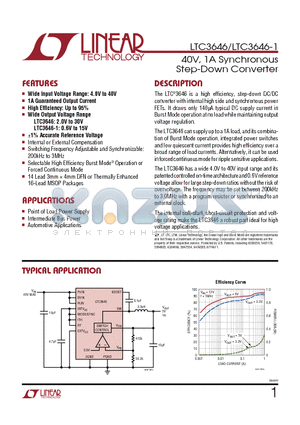 LT8610 datasheet - 40V, 1A Synchronous Step-Down Converter 1A Guaranteed Output Current