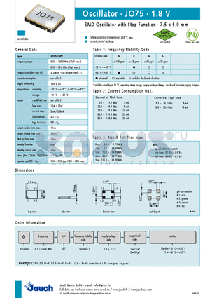 JO75-1.8V datasheet - SMD Oscillator with Stop Function
