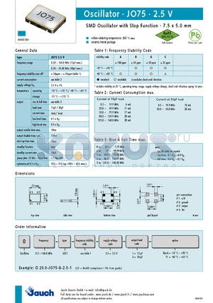 JO75-2.5V datasheet - SMD Oscillator with Stop Function