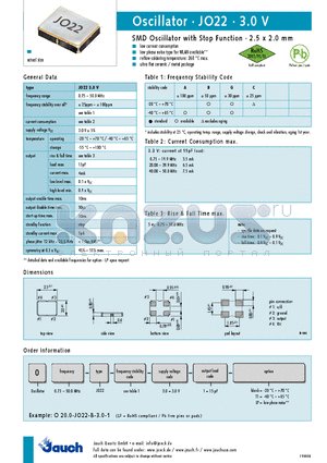 JO22-3.0V datasheet - SMD Oscillator with Stop Function