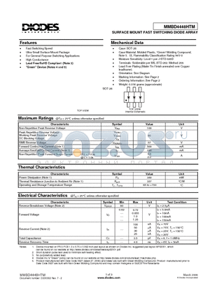MMBD4448HTM-7-F datasheet - SURFACE MOUNT FAST SWITCHING DIODE ARRAY