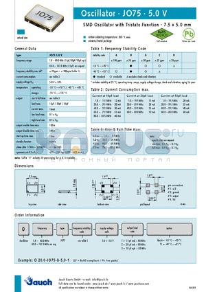 JO75-5.0V datasheet - SMD Oscillator with Tristate Function