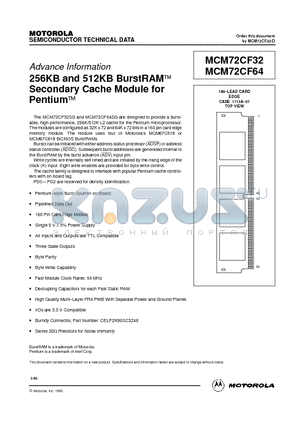 MCM72CF32 datasheet - 256KB and 512KB BurstRAM Secondary Cache Module for Pentium