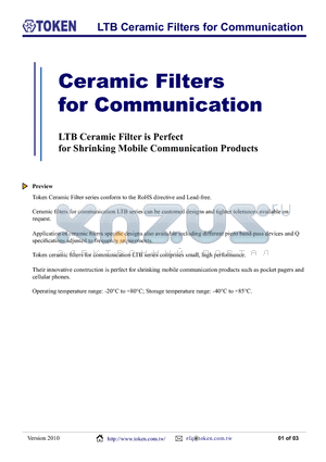 LTB450AL2P datasheet - LTB Ceramic Filters for Communication